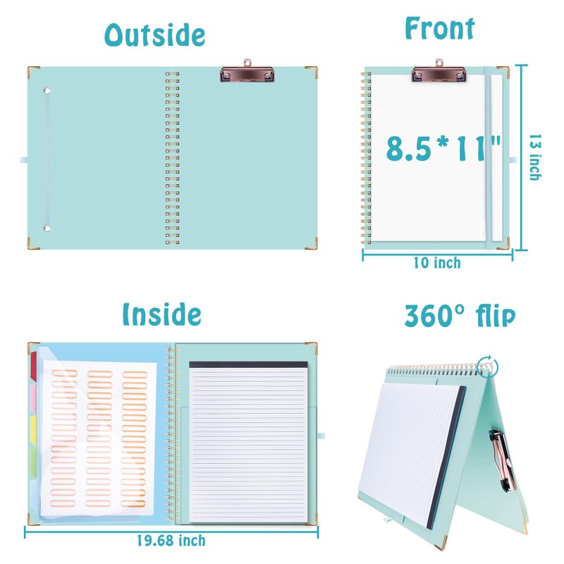 HAUTOCO Clipboard Folio with Refillable Notepad for Letter Size (11"" x 8.5"")  5 Dividers with 10 Pockets  Elastic Pen Holder and File Folder Labels  Spiral Nurse Clipboard Artboard(Blue) - Image 2